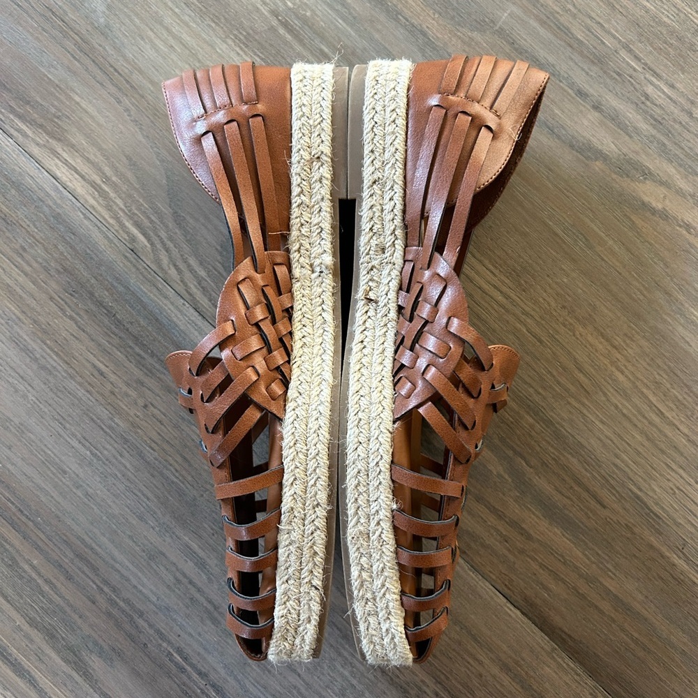 NWOT Sam & Libby Women's Brown Leather Boho Espadrille Flats Size 10 - Picture 6 of 8